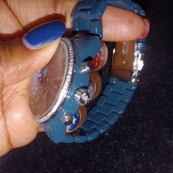 Michael Kors Blue/Green Watch w/Rhinestones - Picture 3 of 10